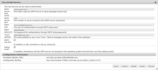 Configuring the Day CQ Mail Service