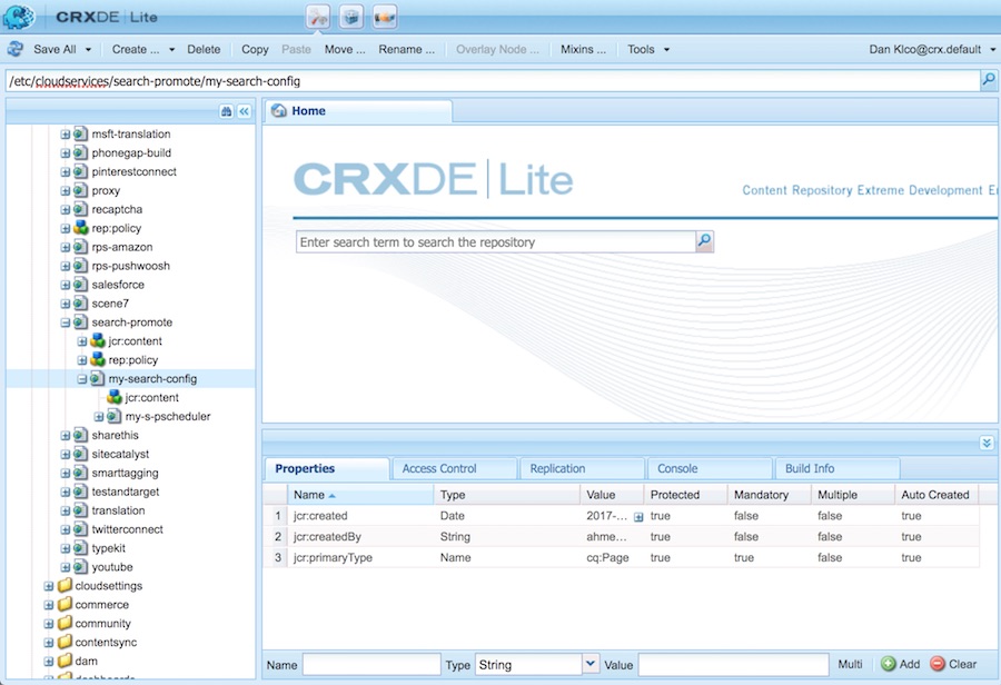Open the Search&Promote Cloud Service in CRXDE